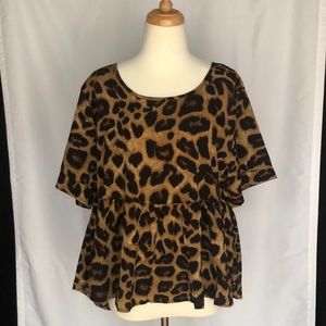 SHEIN 1XL Peplum Leopard Print High/Low Top - Never Worn